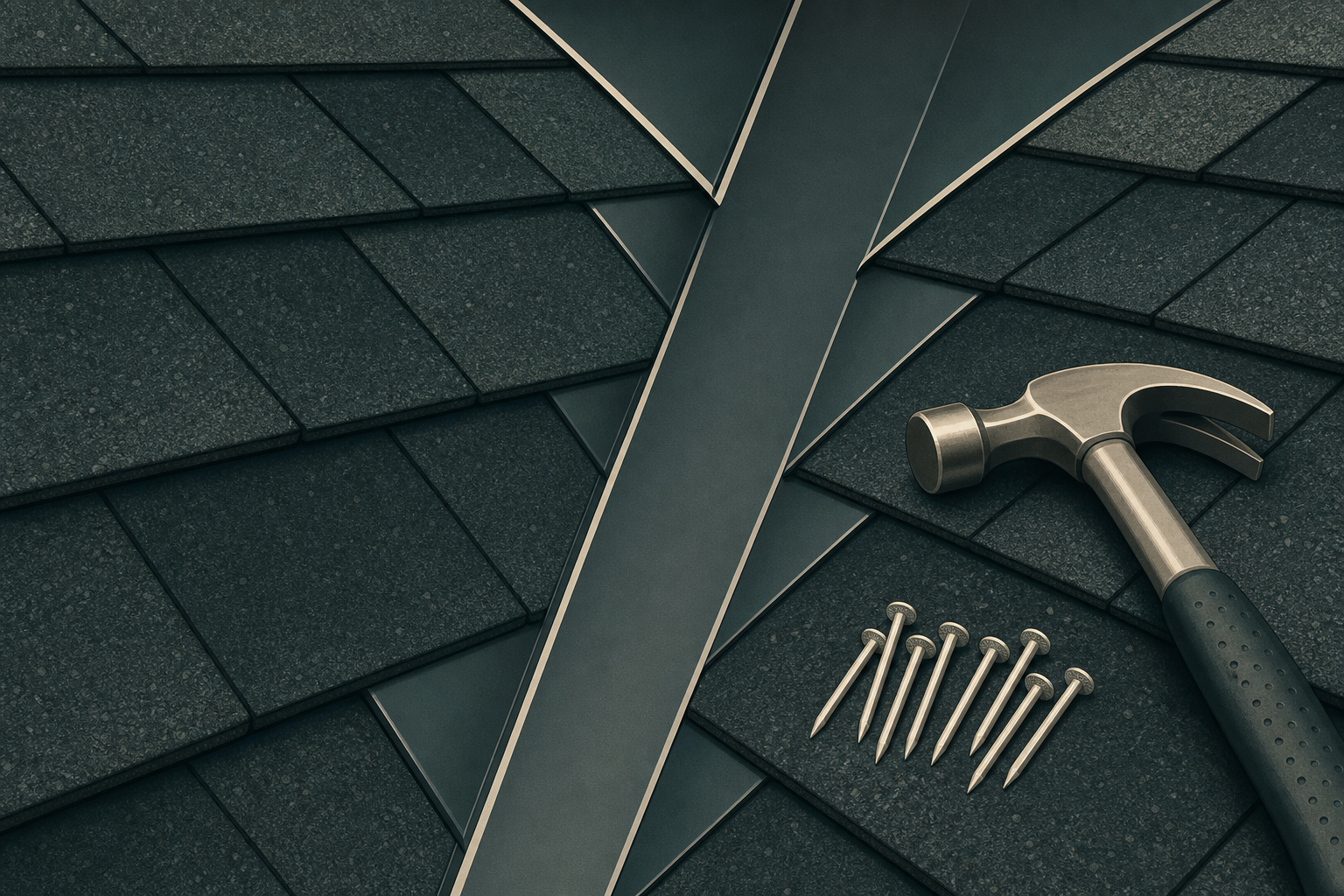 New valley flashing and shingle detail after a repair